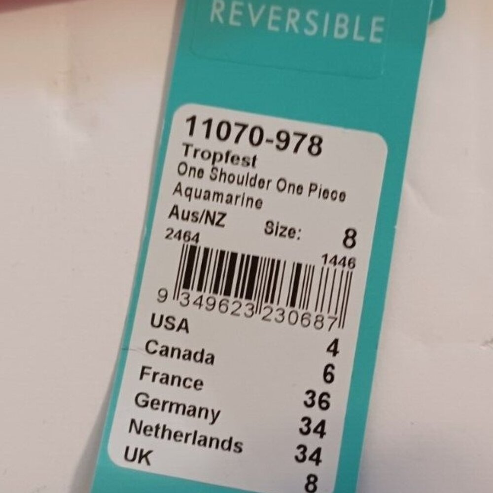 Sea Folly NWT One Shoulder Reversible One Piece Aquamarine Swimsuit Size 4 - Picture 3 of 6